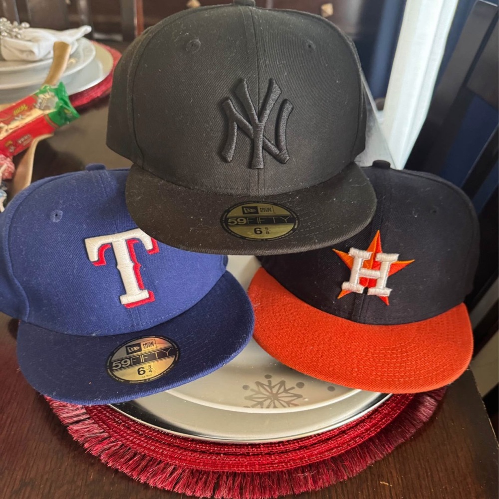 New York Yankees, Texas Rangers, Houston Astros Caps